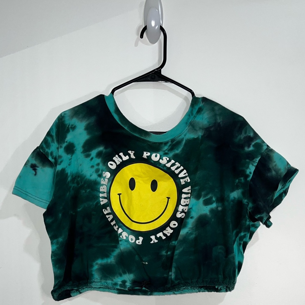 Turquoise Tye-Dye Crop Top w/ Smiley Face